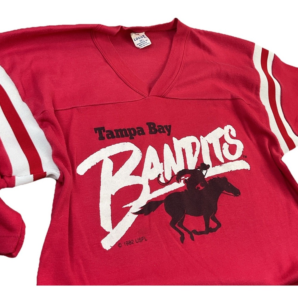 Vintage Tampa Bay Bandits T-Shirt Mens L 80s Single Stitch USFL Logo 7‎ Football